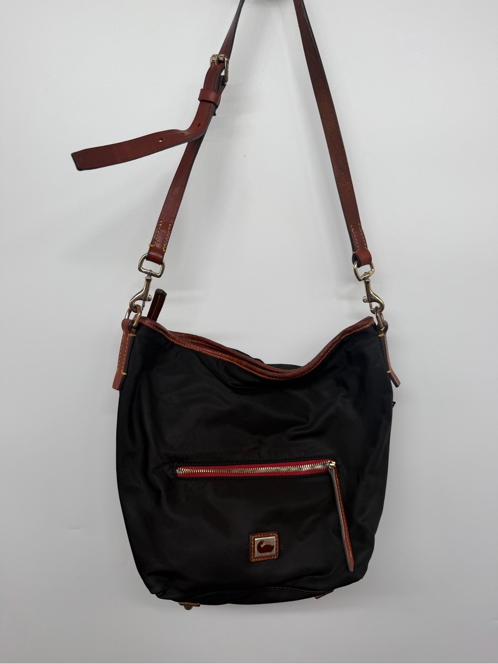 Dooney & Bourke Black Nylon Shoulder Bag with Brown Leather Trim